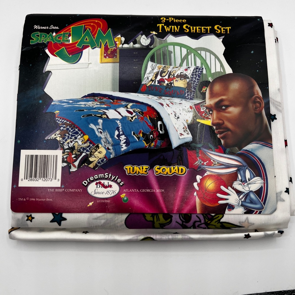 Vintage‎ Warner Bros Space Jam Twin Flat Sheet Set Tune Squad Bedding READ